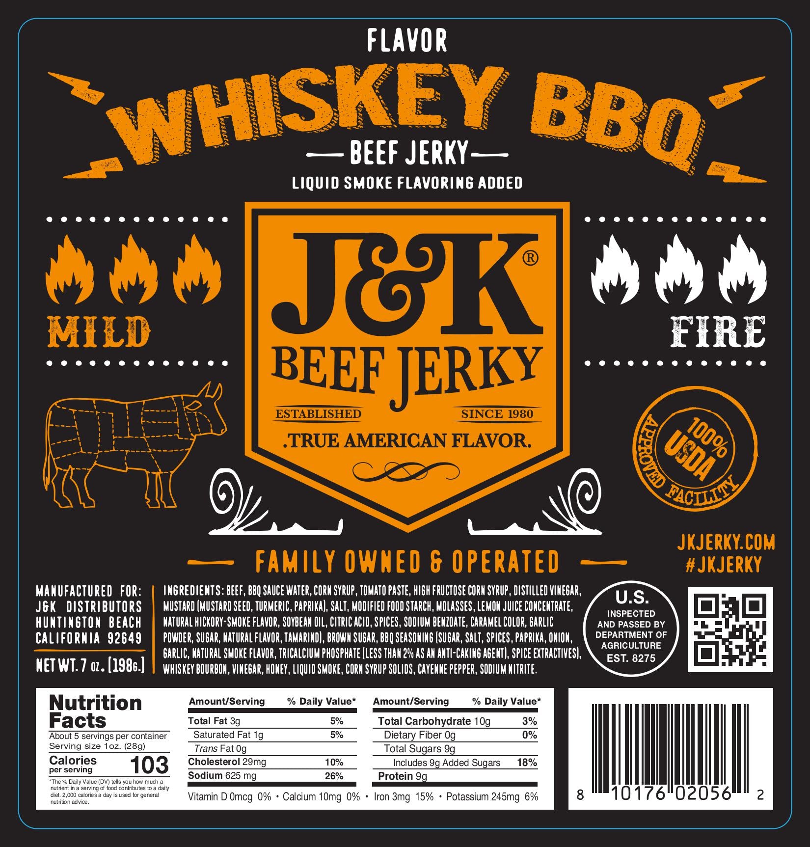 J&K Beef Jerky - Whiskey BBQ Flavor