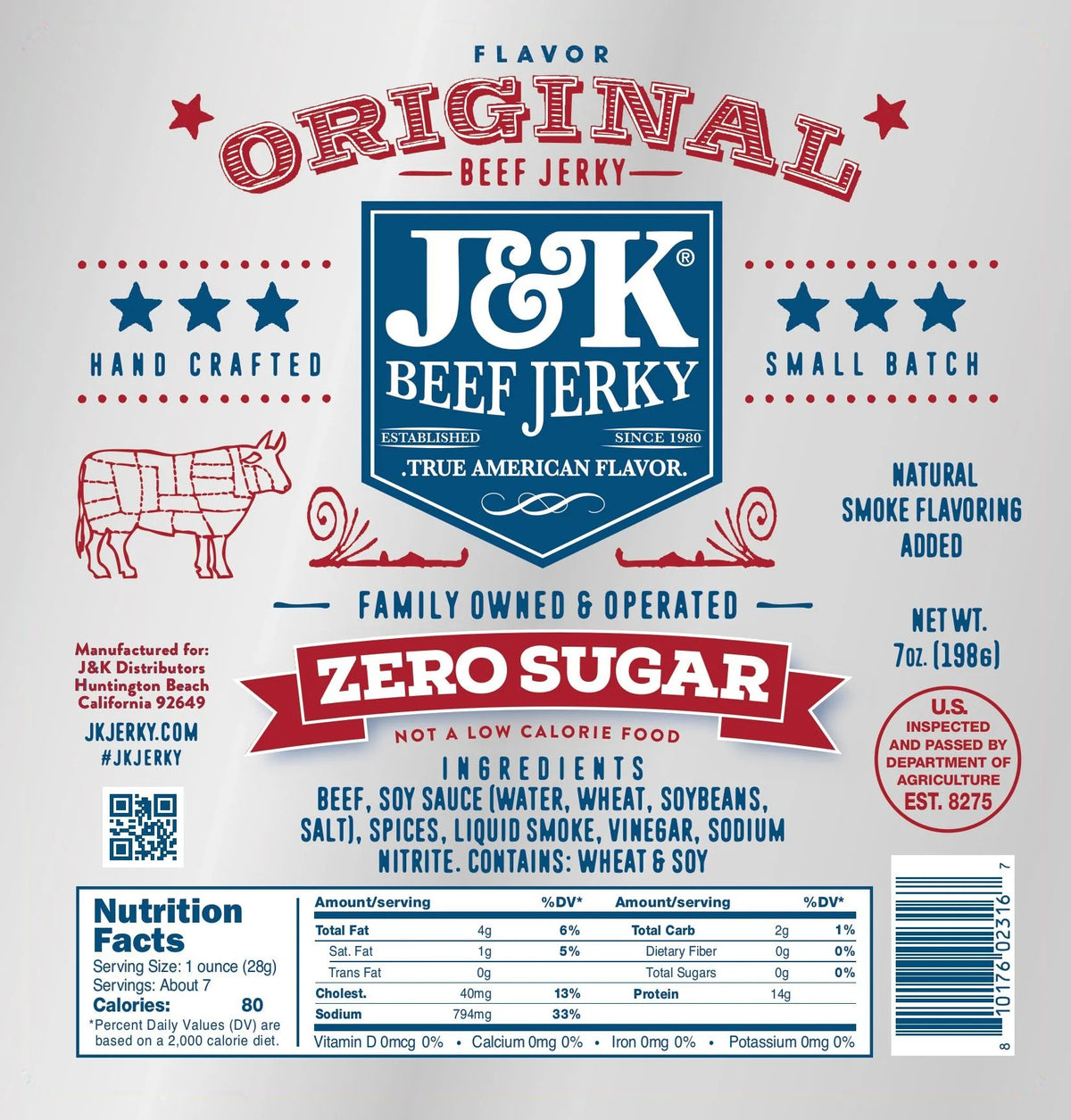 Zero Sugar Beef Jerky label with ingredients and nutrition facts