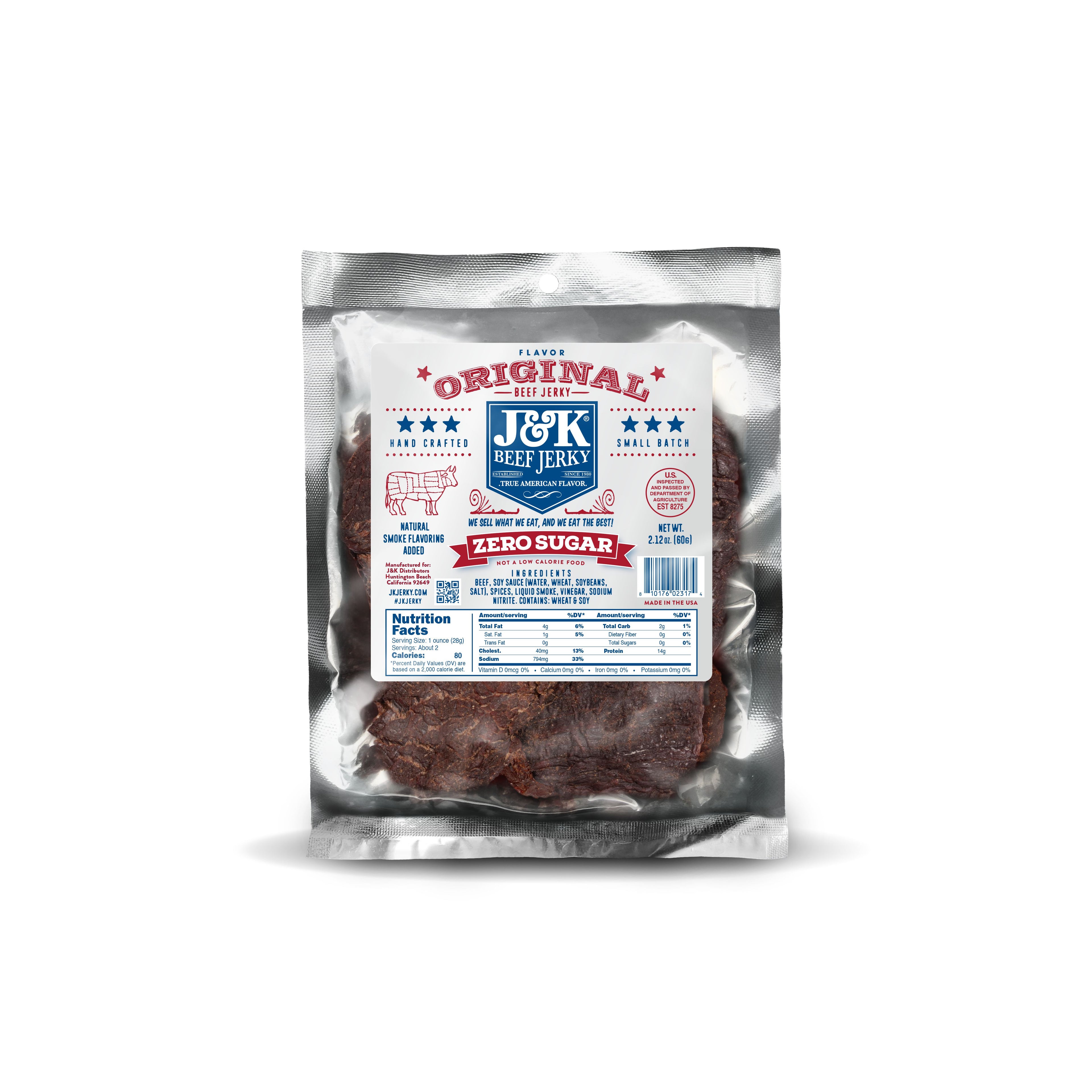 J&amp;K Beef Jerky - Original Zero Sugar Flavor