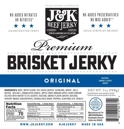 Original Brisket Beef Jerky label with ingredients and nutrition facts