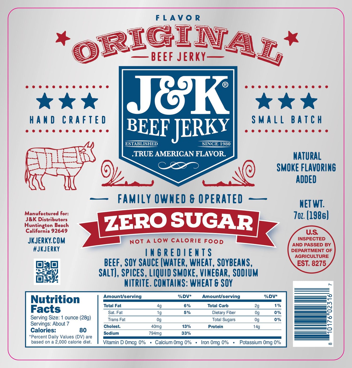 J&amp;K Beef Jerky - Original Zero Sugar Flavor