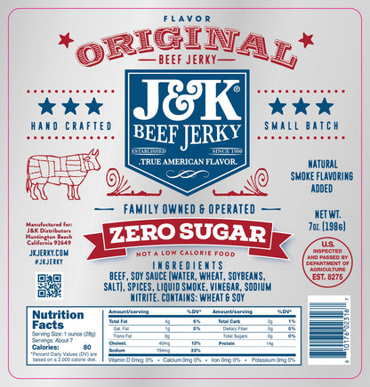 J&amp;K Beef Jerky - Original Zero Sugar Flavor