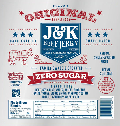 Zero Sugar Beef Jerky label with ingredients and nutrition facts