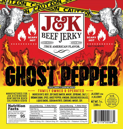 Ghost Pepper Beef Jerky label with ingredients and nutrition facts