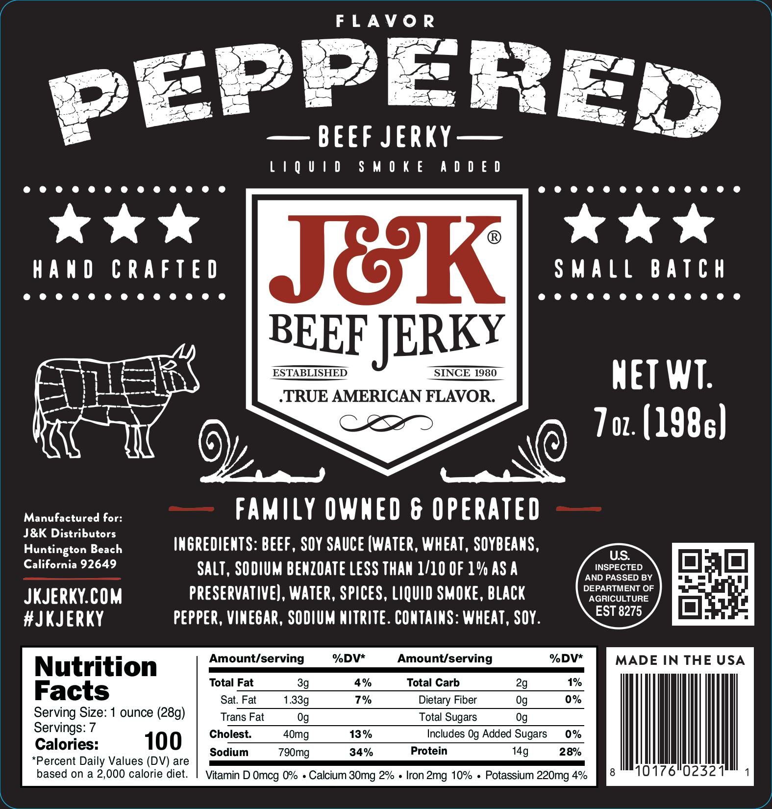 J&amp;K Beef Jerky - Peppered Flavor