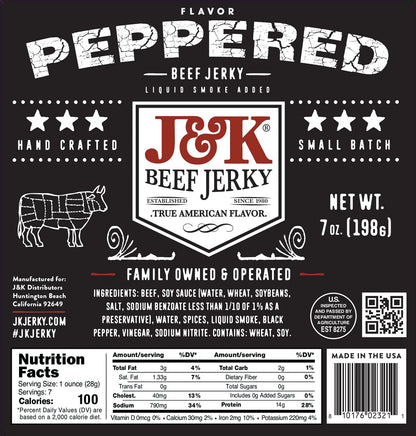 Peppered Beef Jerky label with ingredients and nutrition facts
