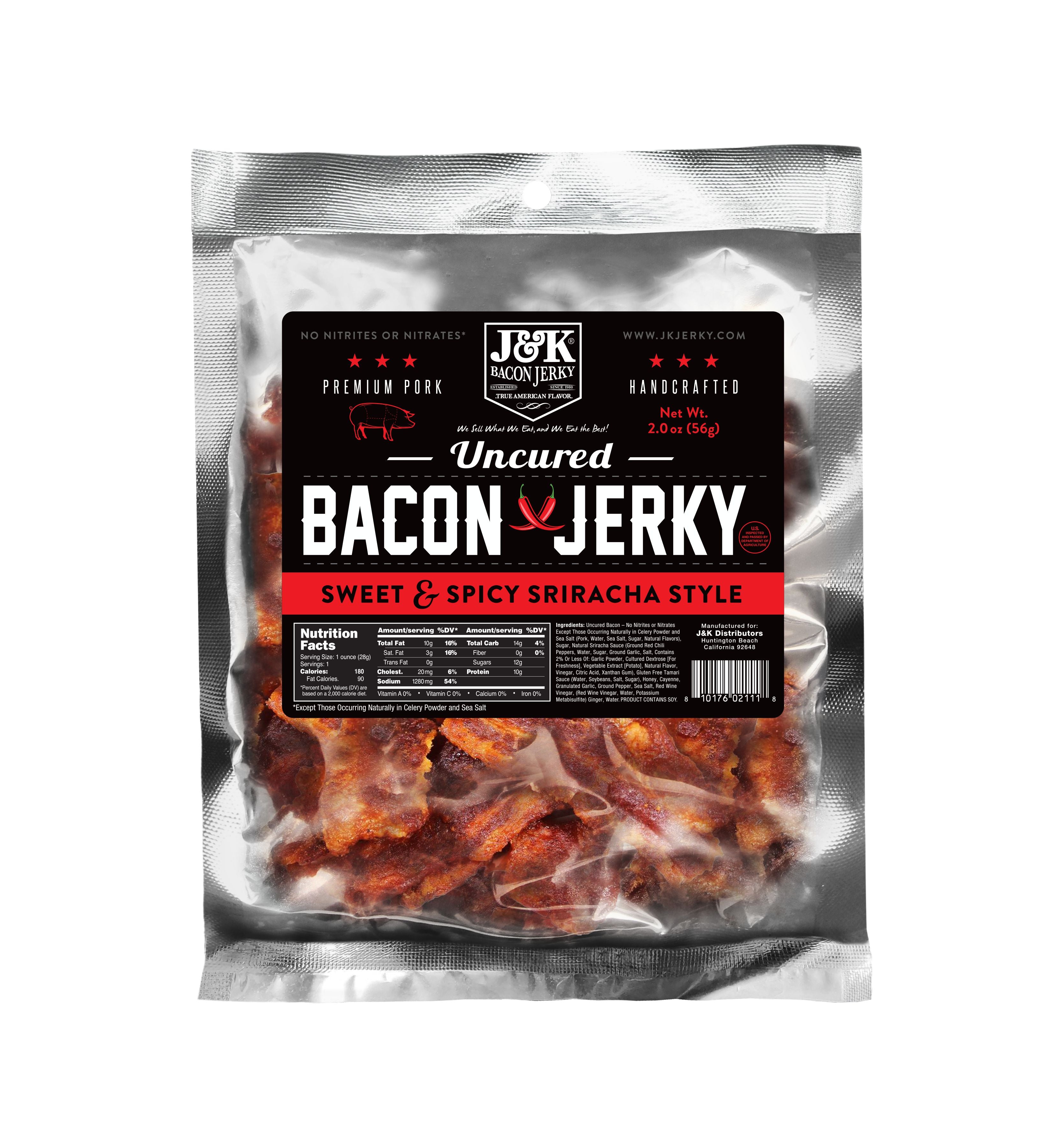 J&K Bacon Jerky Sweet & Spicy Siracha Flavor J&K Beef Jerky