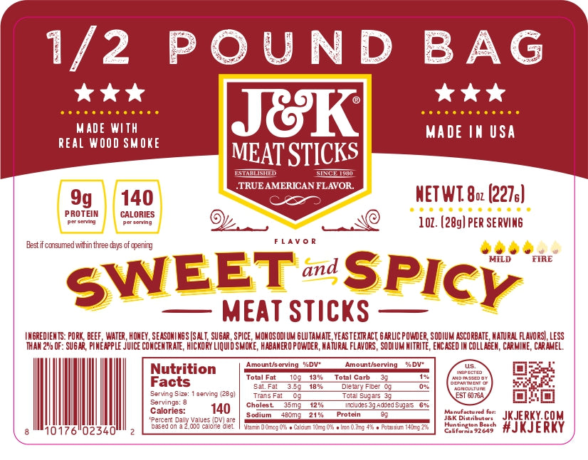 J&amp;K Meat Sticks - Sweet &amp; Spicy Flavor