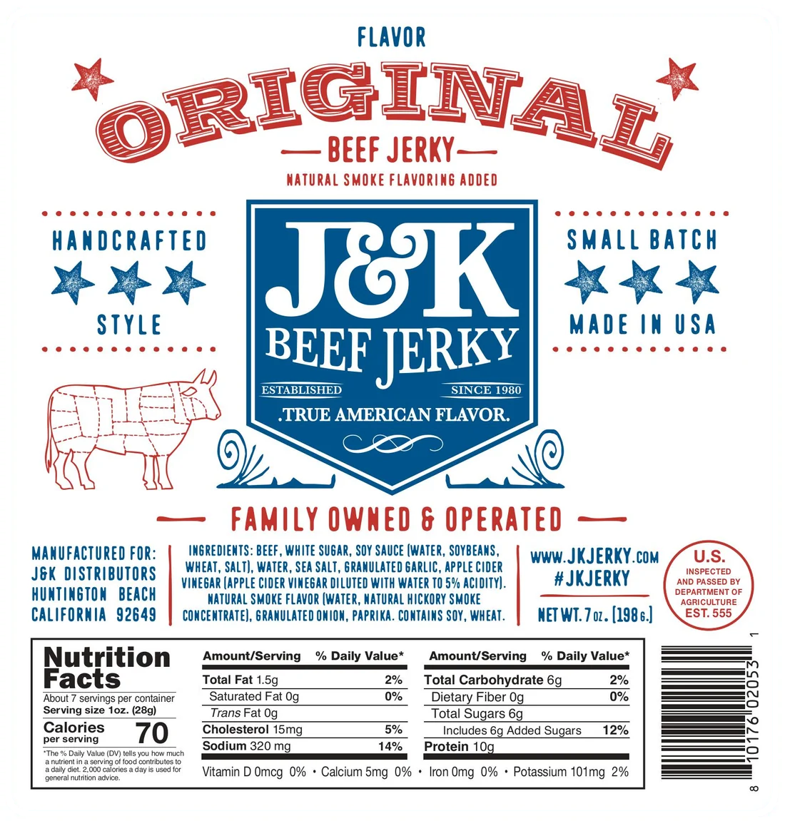 Original Beef Jerky label with ingredients and nutrition facts
