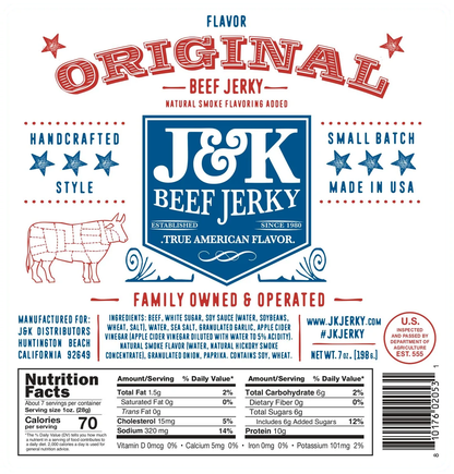 Original Beef Jerky label with ingredients and nutrition facts