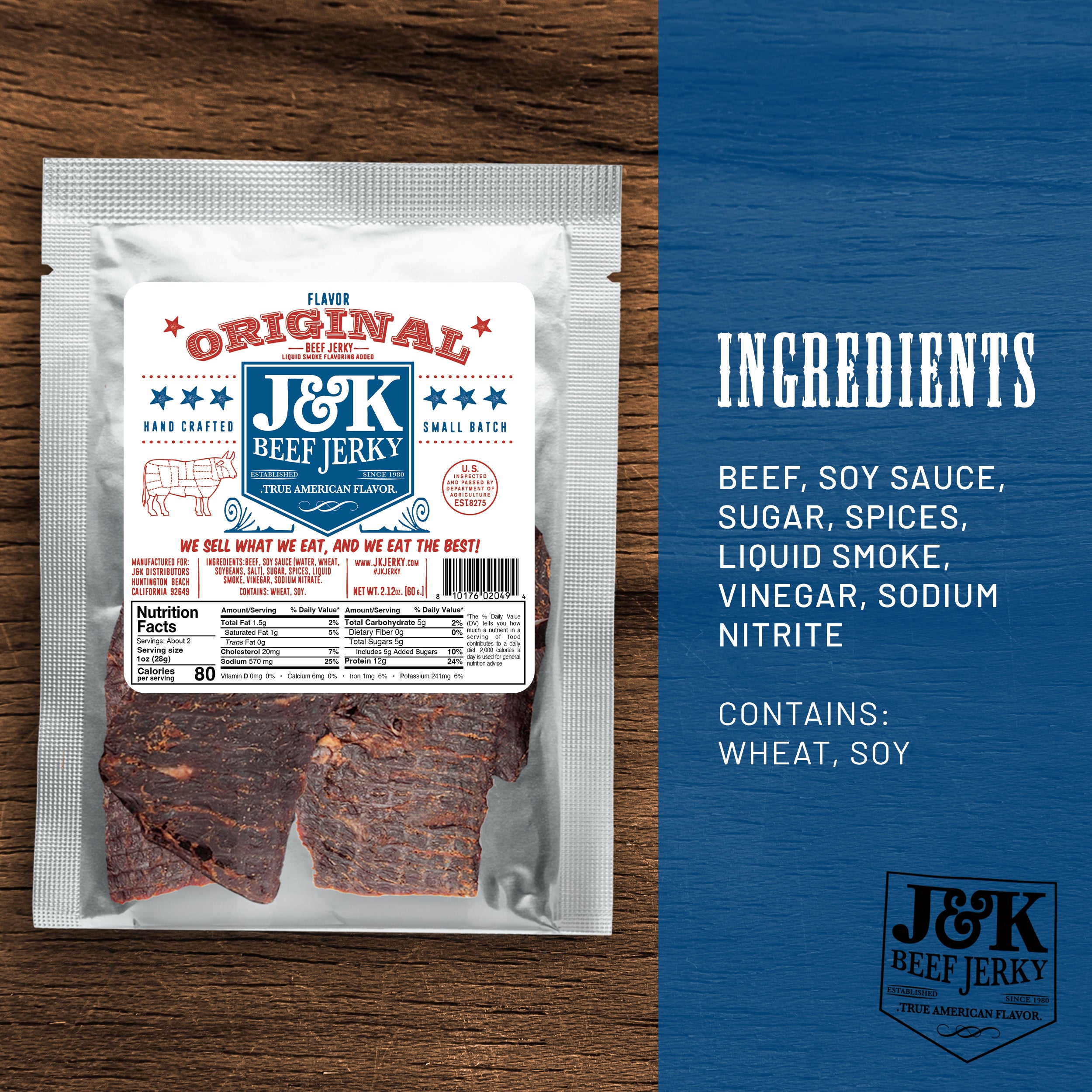 J&amp;K Beef Jerky - Original Zero Sugar Flavor